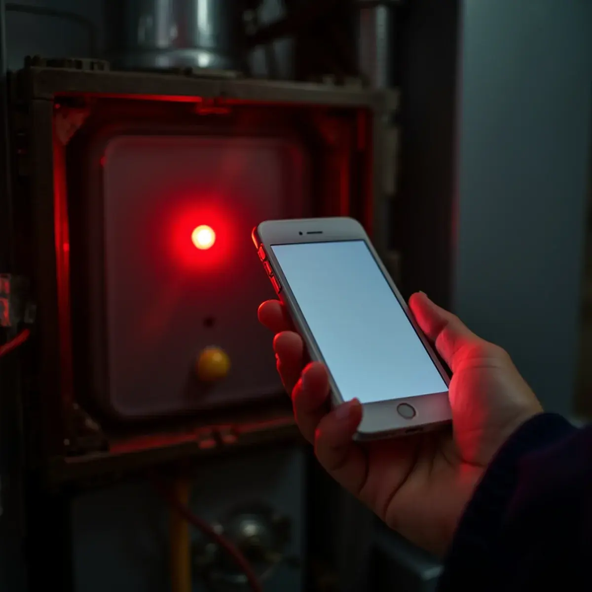 Blinking LED status light through the sight glass of a gas furnace control board