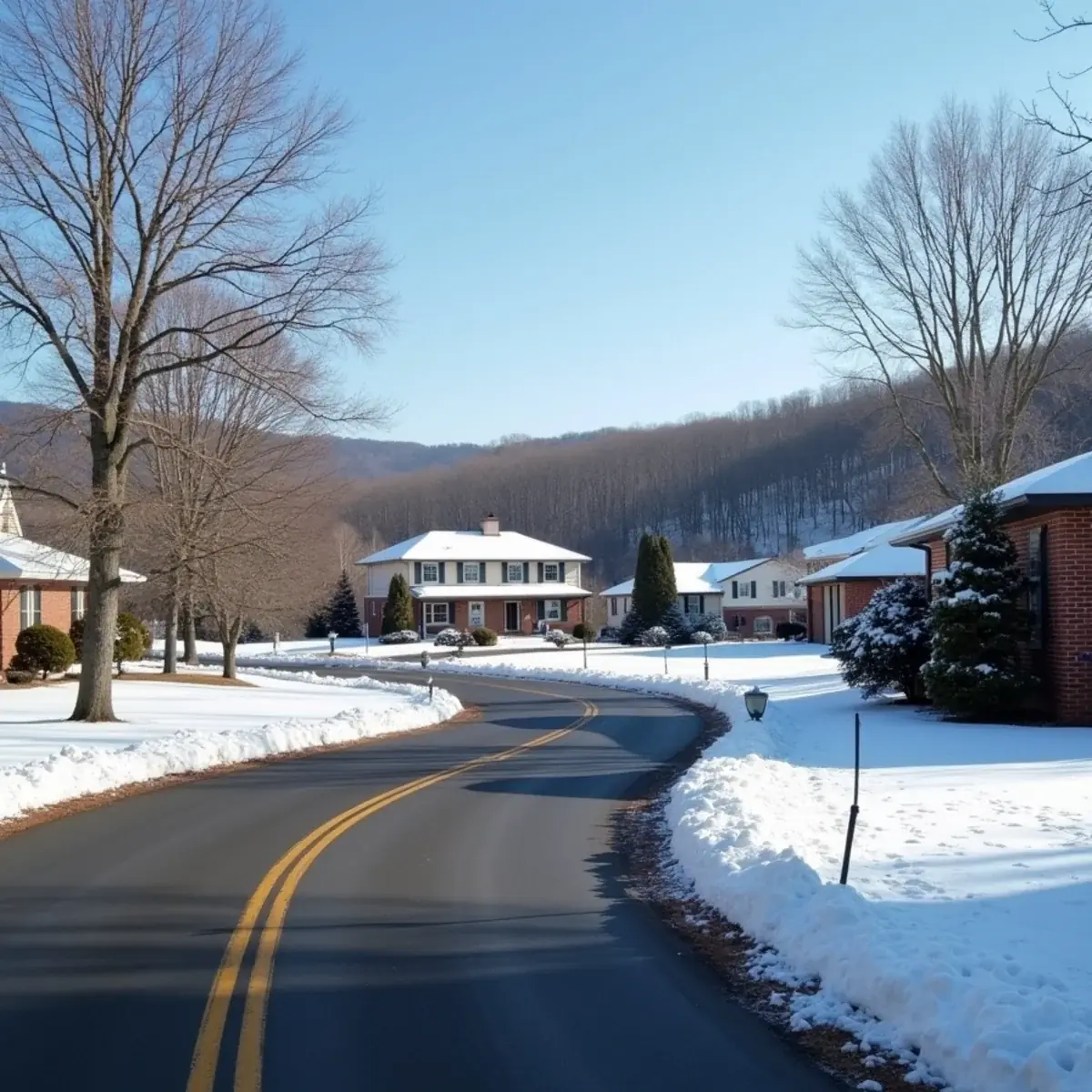 Winter view of a 1980s and 1990s subdivision near North Park in McCandless, PA